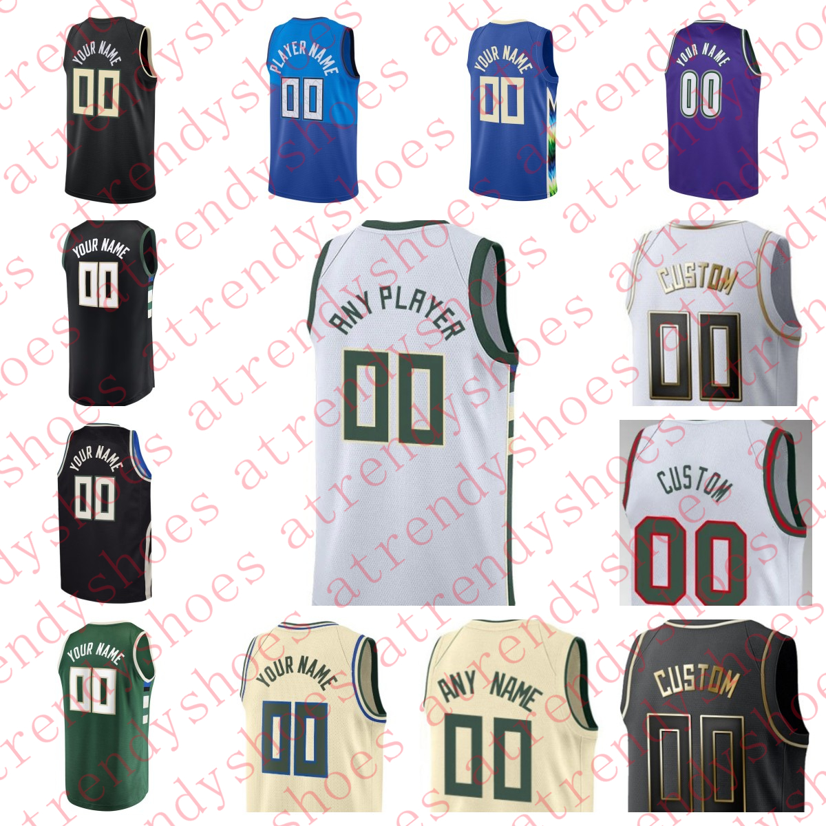 

Custom Jersey Men Women Youth Brook Lopez Jrue Holiday Khris Middleton Giannis Bobby Portis Grayson Allen Antetokounmpo Basketball Jerseys 34 22 21, As pic