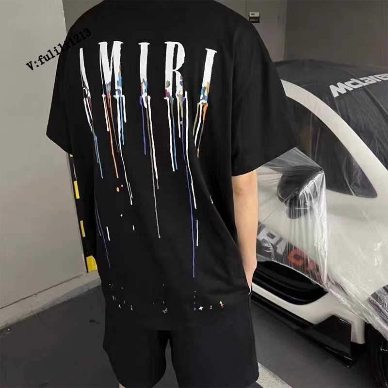 

Designer Fashion Clothing Tees Tshirt Amiiri Spring Festival Graffiti Creative Black White Letters Splash Ink Pure Cotton Short Sleeve Fashion T-shirt for Men Women