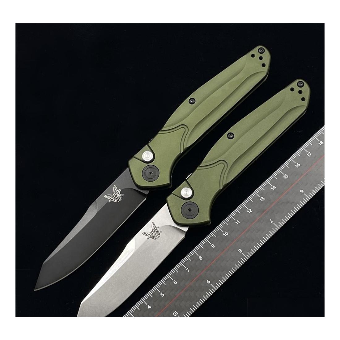 

Camping Hunting Knives Benchmade 9400 Osborne Matic Folding Knife 3.4 S30V Black Plain Blade Green Aluminum Handles Outdoor Cam Edc Dhdjo