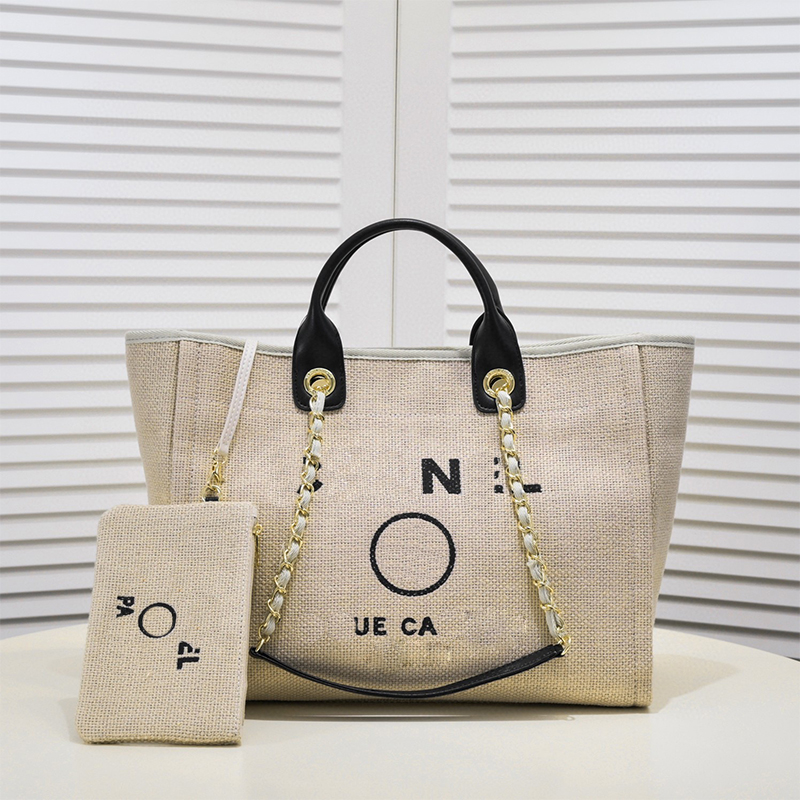 

Large capacity Beach Bag Women's shopping Tote bag Luxury Designer purse 2-piece set handbag Fashion Mommy Messenger Shoulder Bag cloth letter Chain wallet 39CM, Beige