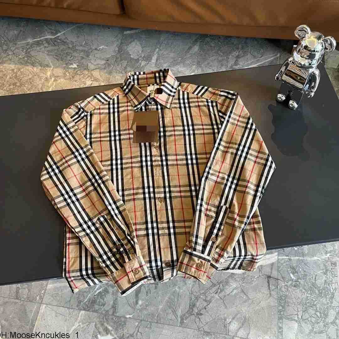 

Burbrerys Mens Jackets Coats Pure Original Br Fritillaria Button Classic Stripe Splice Plaid Pointed Collar Cotton Shirtcniz, Striped lattice