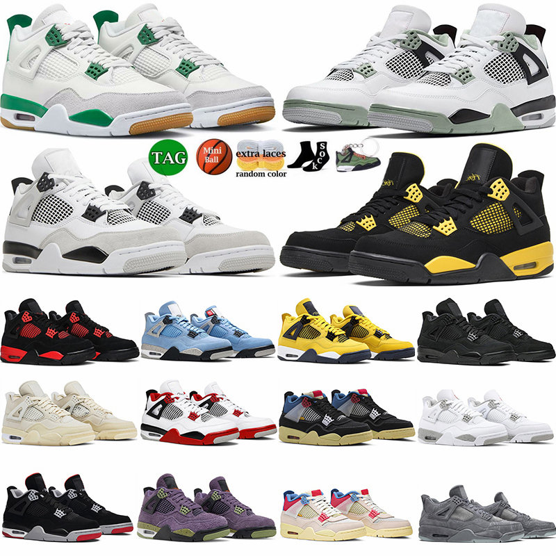 

4 Pine Green Basketball Shoes For Men Womens Thunder Craft Photon Dust Seafoam Military Black Cat 4s Sail Midnight Navy Jumpman Sports Sneakers, 52-thunder