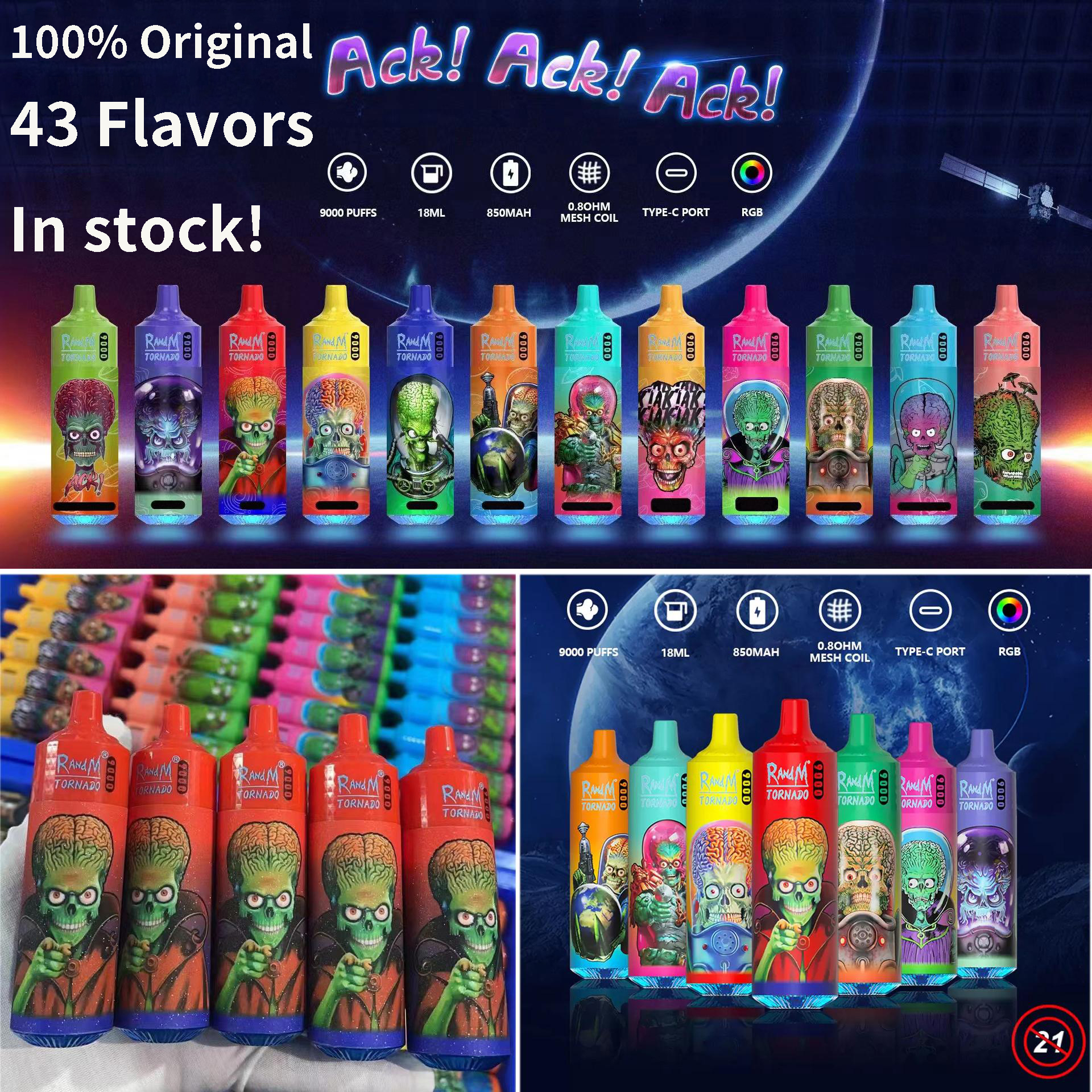 

Original RandM Tornado 9000 Puffs Disposable E Cigarettes 0.8ohm Mesh Coil 18ml Pod Battery Rechargeable Electronic puff 9000 puff Cigs 9K 2% 5% Vape Pen 43 Flavors