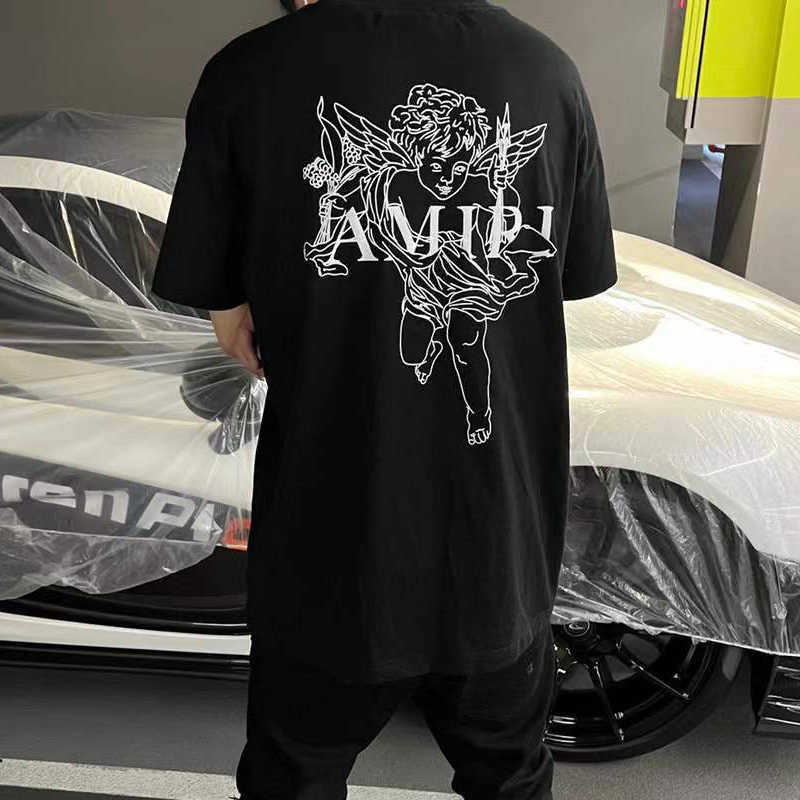 

Designer Fashion Clothing Tees Tshirt Amiiri Spring Summer New Cupid Angel Print Micro FoAmiiring Men's Women's Loose Short Sleeve Tee T-shirt Fashion, Black