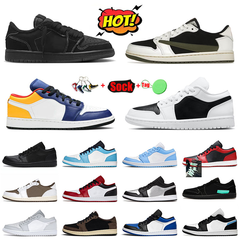 

1 Jorda low Basketball Shoes Men Women Jordens 1s Olive Travis Royal Yellow Reverse Bred UNC Triple Black Scotts Black Phantom Panda Sneakers Trainers Sports Retro, Low triple black