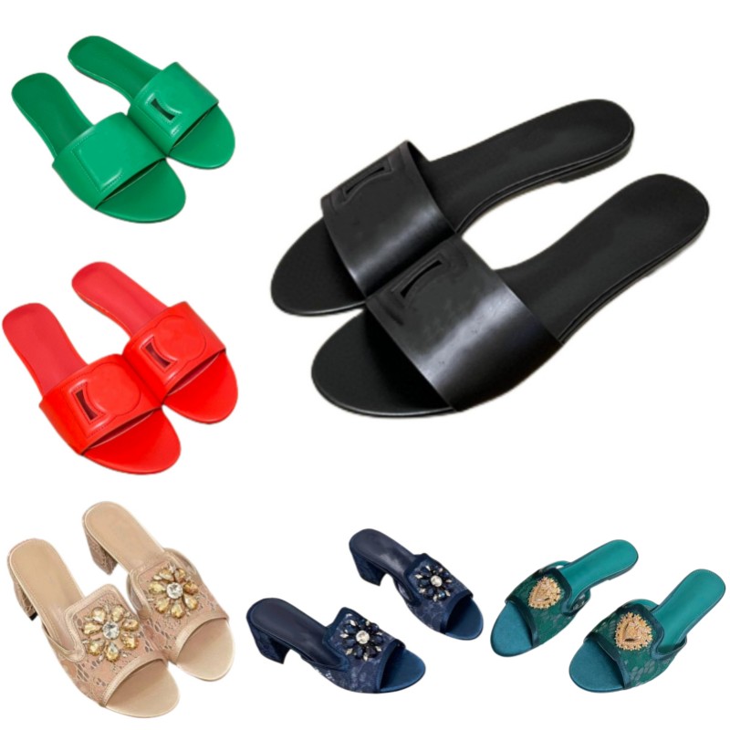 

New fashion slippers luxury designer sandals genuine leather flat bottom beach shoes outdoor anti slip letter shoes one word flower candy shoes Indoor