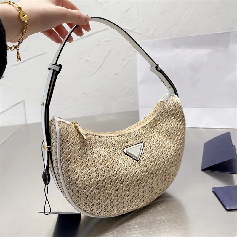 

2023 Woman Straw Beach Bags designer bag luxurys handbags lady handbag totes small shoulder bag Triangle Crochet Totes 5A quality, Black(p l0g0)