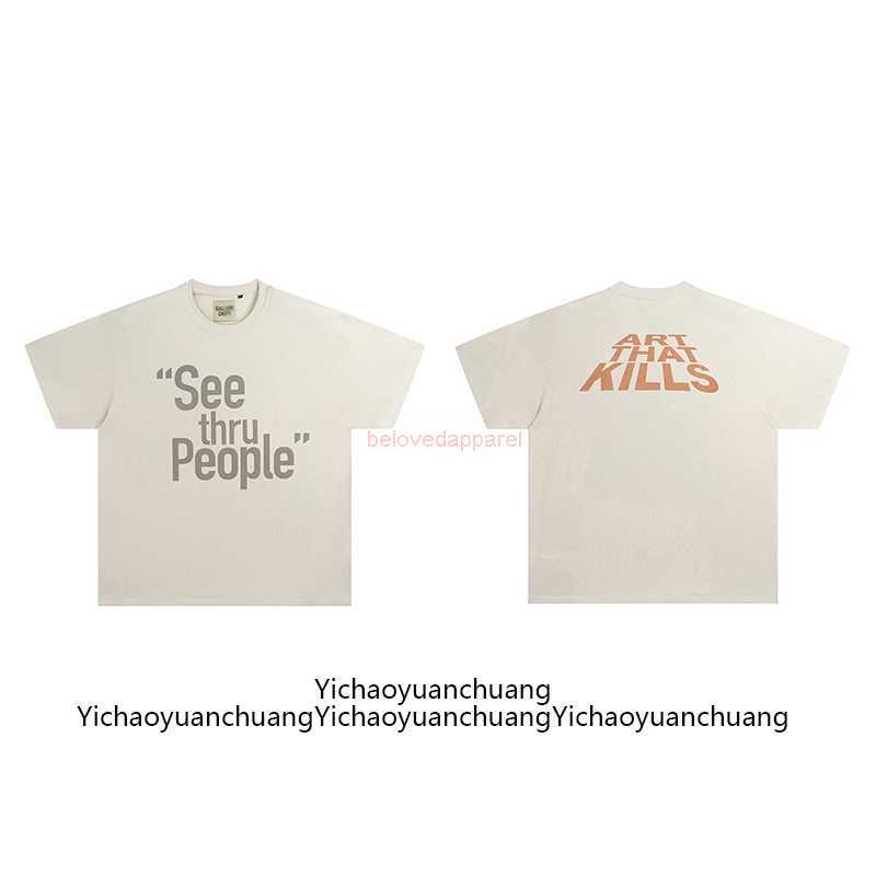 

Fashion Designer Clothing Fashion Brand Galleryes Depts Tees Tshirt High Street Vintage Slogan Printed Loose Round Neck T-shirt mens womens Vtg, Rice apricot color