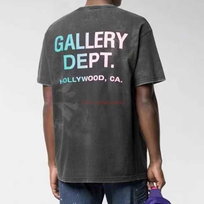 

Fashion Designer Clothing Galleryes Depts Tees Tshirt Vintage Wash Vintage American Brand High Street Colorful Print Short Sleeve T-shirt Men Hip hop Streetwear, Black