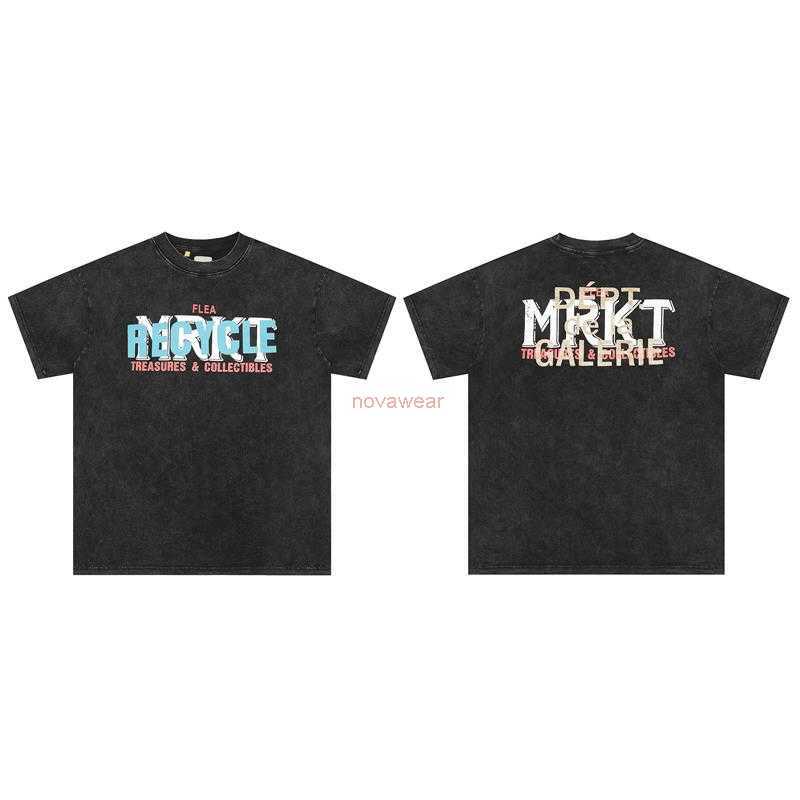 

Fashion Designer Clothing Tees Rock Tshirt Galleryes Depts 23 Spring New Gold Pink Letter Printing Unisex Washed Old Short Sleeve Streetwear Hip hop TShirts, Black