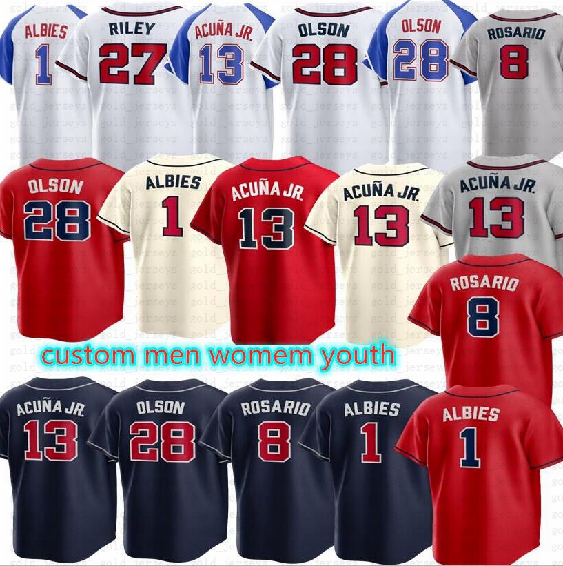 

2023 City Connect Baseball Jersey Ronald Acuna Jr. Michael Harris II Ozzie Albies Matt Olson Austin Riley Max Fried Spencer Strider Hank Aaron Chipper Jones Sanders, Women