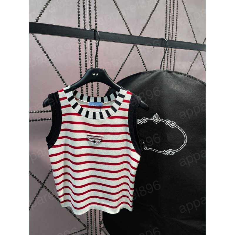 

PAA Womens Tanks Vest Fashion Triangle Decorative Stripe Contrast Sleeveless Fit Knitted Tank Top Knitted Short Sleeve Top sleeveless buckle design chest triangle, With logo