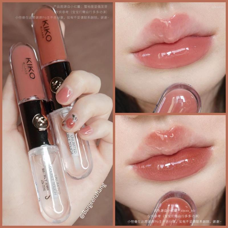 

Lip Gloss KIKO Double Head Glaze Honey 103 Lipstick Mirror Milk Tea Bean Paste Transparent Color Makeup, 126