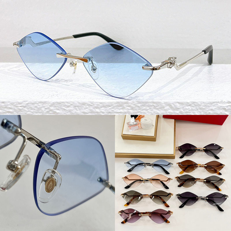 Panther de Carti sunglasses are made of frameless metal with a smooth surface golden almond shaped gradient Oculos de sol CT0122O and come in an-image-923703911
