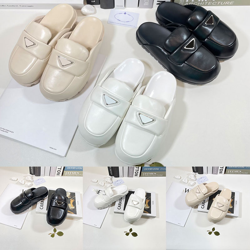

Women Mules Prad Soft Lining Leather Sandals Slippers Mule Slides Triangle Womens Scuffs Indoors Outdoor Fashions size 35-40