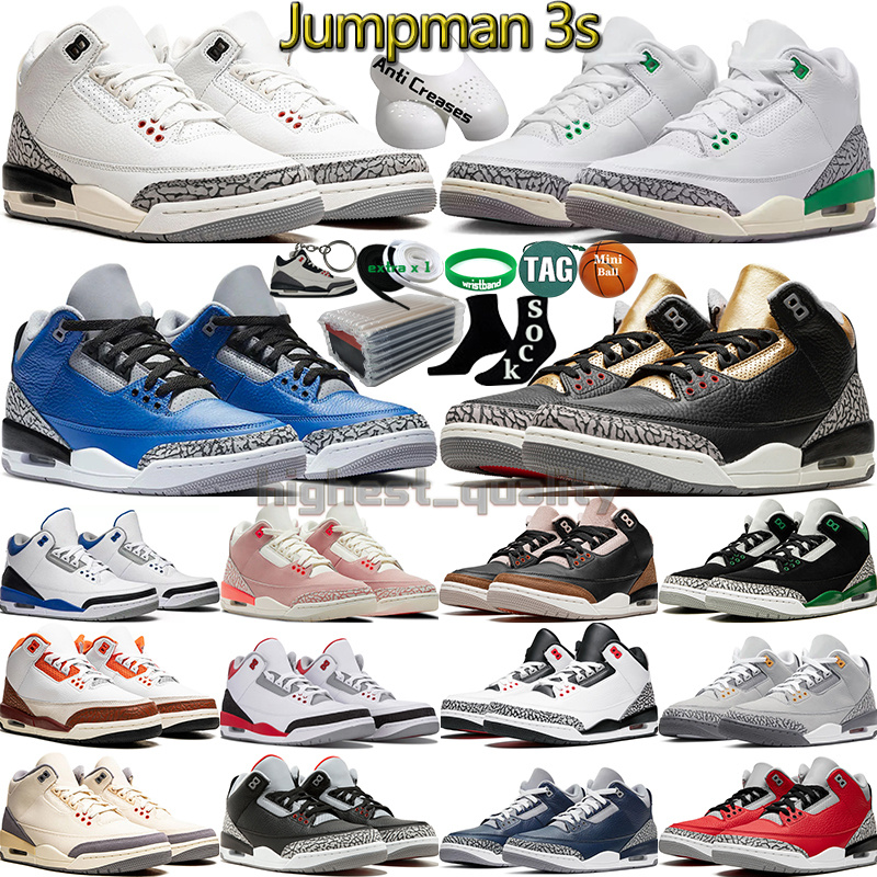 

with Box 3 Basketball Shoes for Men Women 3s Lucky Green Pine Black White Cement Gold Reimagined True Racer Blue Unc Fire Red Mens Womens Trainers Sport Sneakers Tennis, Color-33