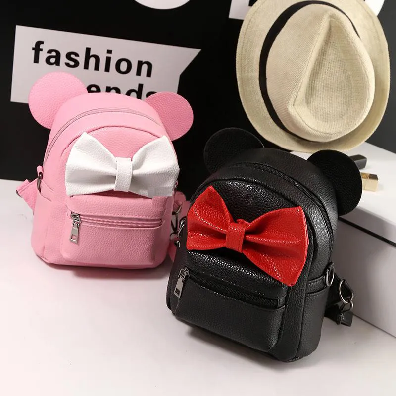 Girls Backpacks Backpack PU Leather Mini Bag Sweet Bow Mouse Ears Teen Girls Backpacks School Bag Kids Shoulders Bags 4 Styles-image-967627590