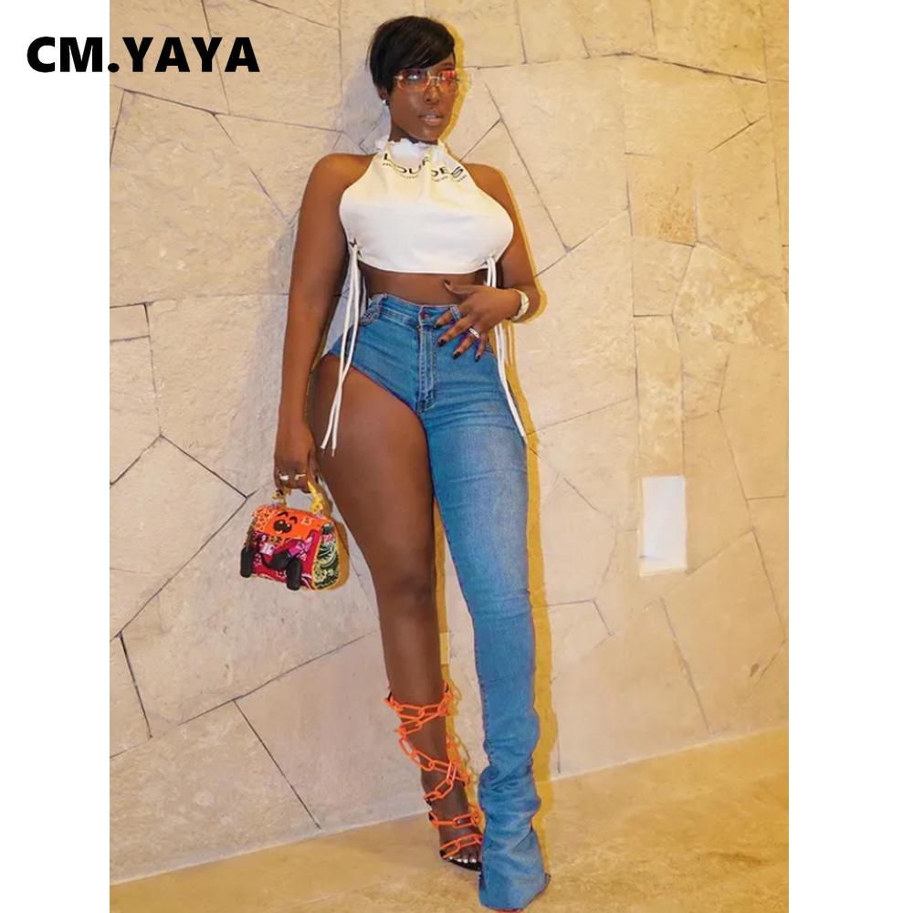 

Jeans CM.YAYA Women High Low Irregular High Waist One Leg Jeans 2022 Summer Streetwear Sexy Party Clubwear Denim Pants Troursers, Blue