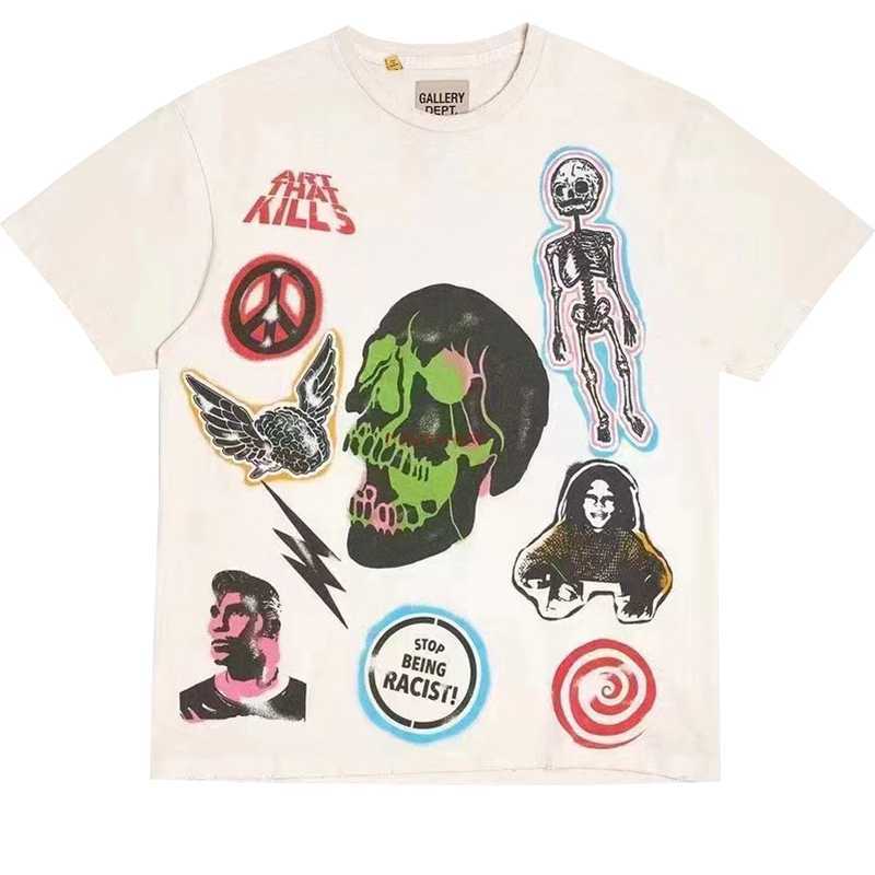 

Fashion Designer Clothing Tees Rock Tshirt Galleryes Depts. 22ss Skull Graffiti Devil Flame Old Destruction Men's Women's Short Sleeve T-shirt Hip hop TShirts Tops, Creamy-white