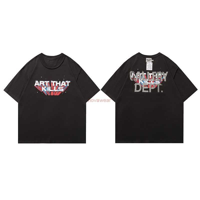 

Fashion Designer Clothing Tees Rock Tshirt Gd Galleryes Depts American Style Gold Stamping Printing Trendy Brand Trendy T-shirt Short Sleeved Vintage Summer, 1468 black