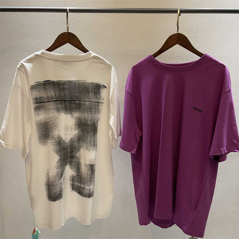 

Designer Fashion Clothing Tees Tshirts OW 23SS Spring/Summer OFFs WILARD Fuzzy Arrow Graffiti White Loose Short Sleeve T-shirt Men's Women's Fashion, Purple