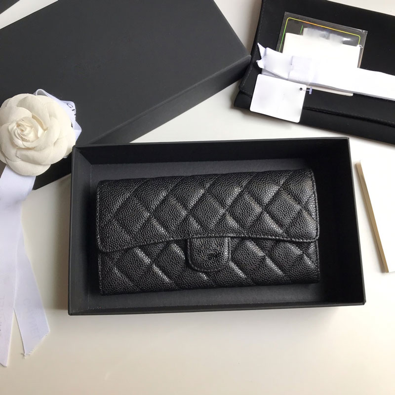 

2023 high quality Designer caviar Wallets Leather Wallet Women men Zipper Long Card Holders Coin Purses Woman Shows card wallet, Silver