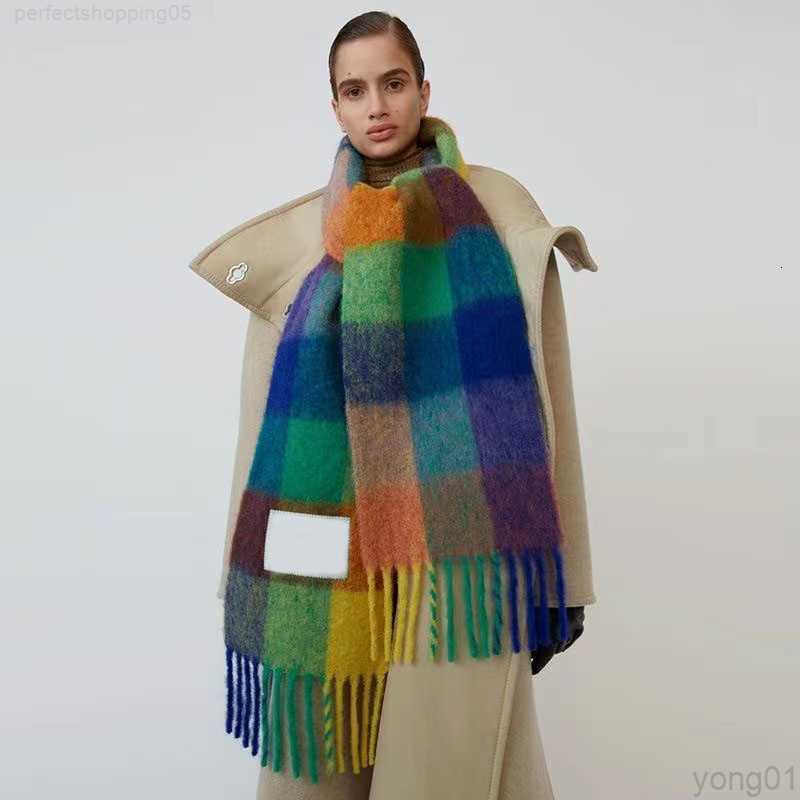 

Brand Cashmere Scarf Acne Blanket Ac Studio Sacrf Unisex Designer Women's Type Colorful Checkered Tassel Imitation Mjl