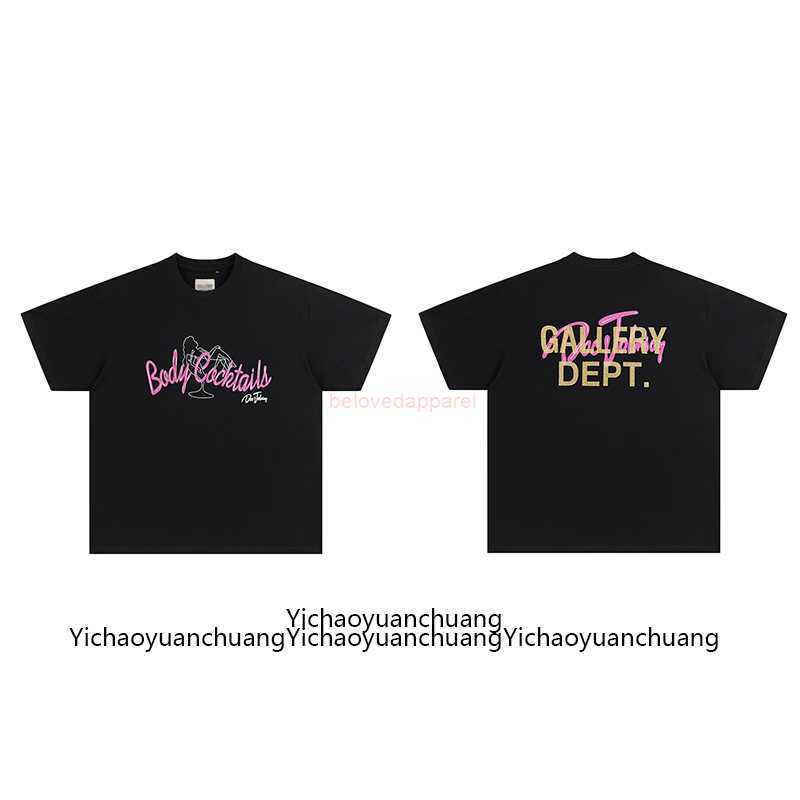 

Fashion Designer Clothing Galleryes Depts Tees Tshirt High Street Print Gold Stamping Sparkling Pink Round Neck Short Sleeve Summer Loose Cotton T-shirt mens womens, Black