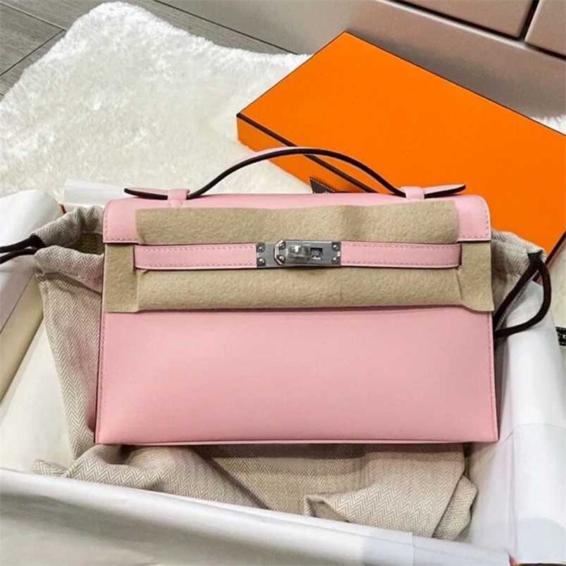 

Kellies Totes H erms Handbag Genuine bag cowhide mini bag bagqq with logo, Milk shake silver buckle swift plain