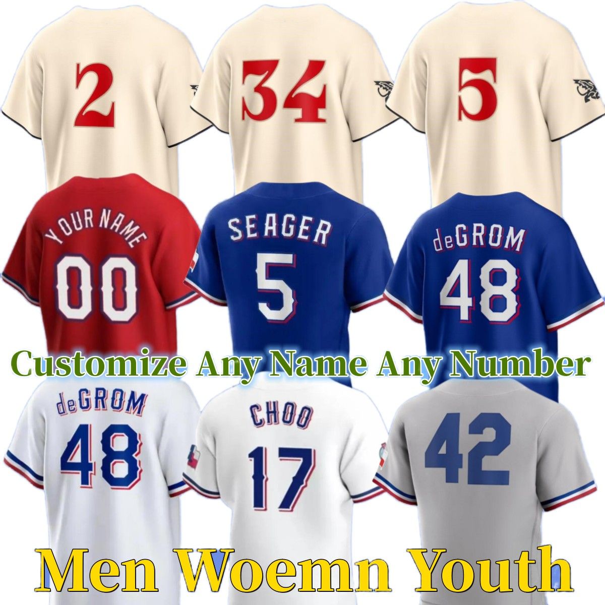 

Ranger 2023 City Connect Baseball Jersey Texas Jacob deGrom Corey Seager Marcus Semien Texas Josh Smith Kole Calhoun Nolan Ryan Jon Gray Hamilton Calhoun Solak, As pic4