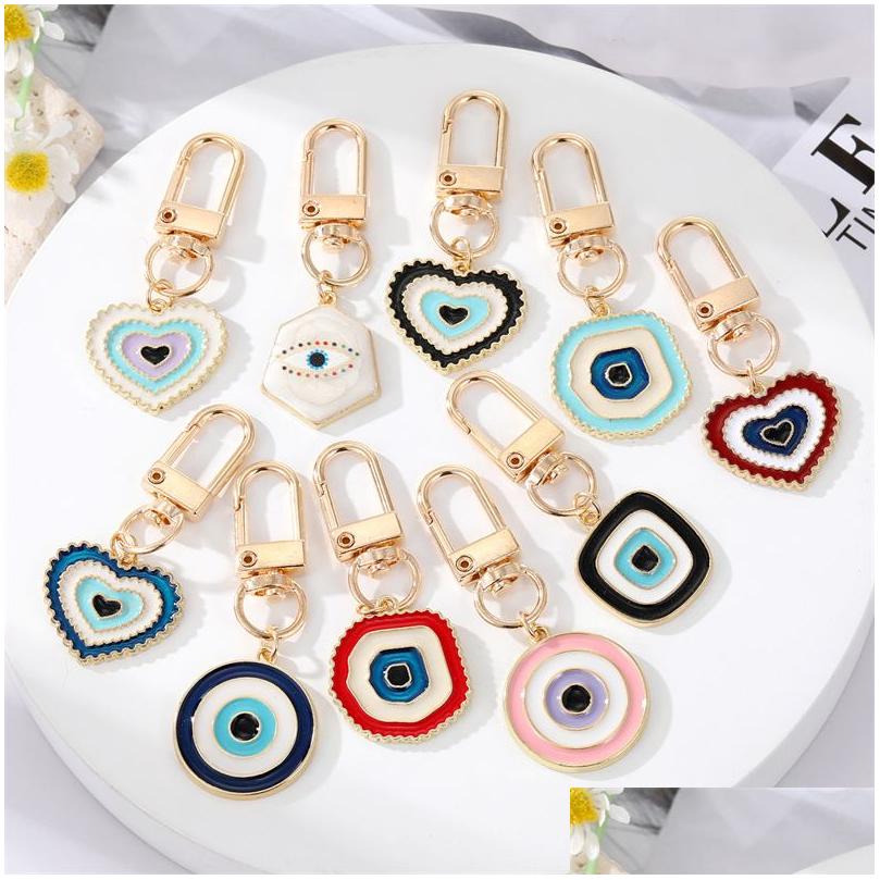 

Key Rings Irregar Heart Round Evil Eye Couple Keychain For Women Gift Blue Bag Car Keyring Charm Accessories Jewelry Drop Delivery Dhmfs