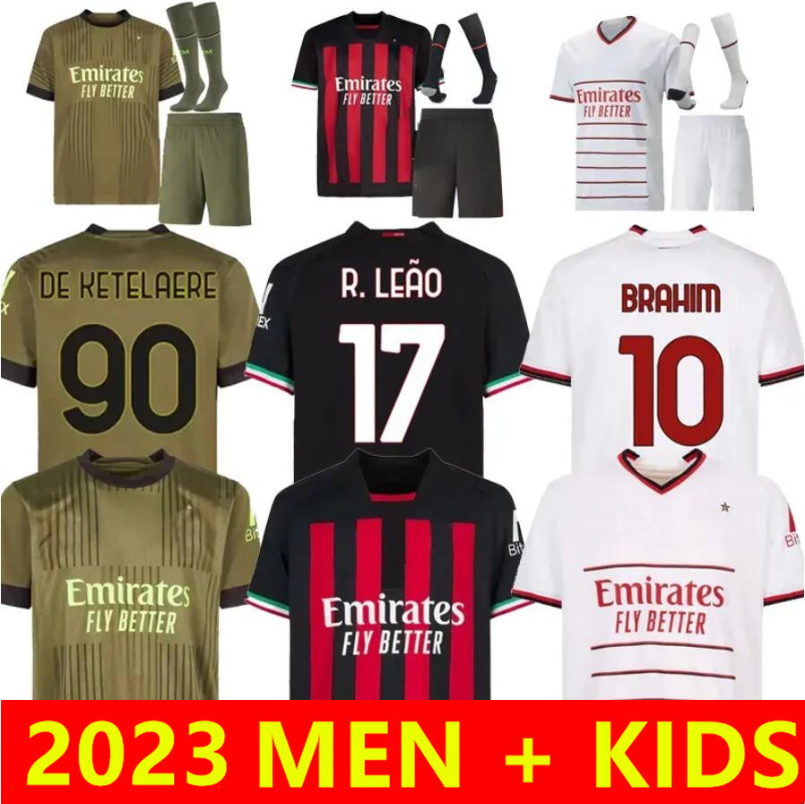 

2023 IBRAHIMOVIC Soccer Jersey 22/23 AC MILANS GIROUD DE KETELAERE R. LEAO TONALI THEO Football Shirt Kids Kit Sets Uniform, Third+ucl