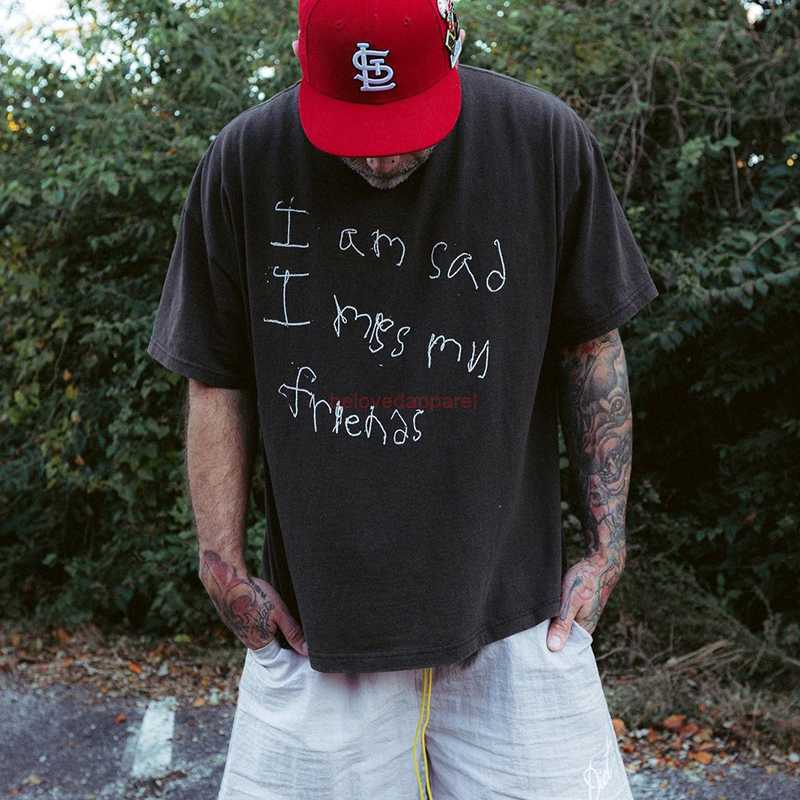 

Fashion Designer Clothing Galleryes Depts Tees Tshirt High Street Runny Im Sad I'm Lost Print Loose Casual Tee Trend Streetwear Sportswear Hip hop TShirt, Wash black