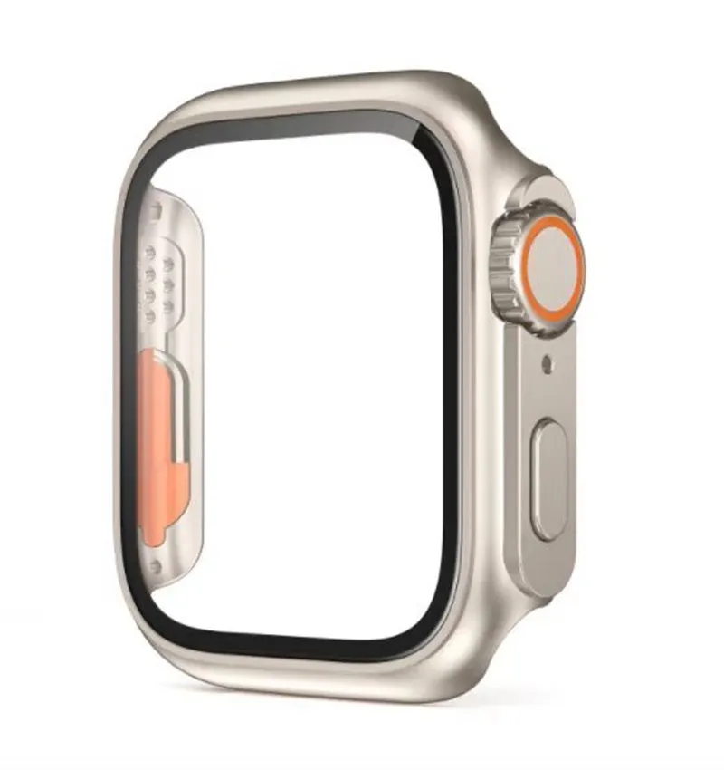 

Slim Bumper Screen Protector Case for Apple Watch Series 8 7 6 5 4 SE Seconds Change to Apple Watch Ultra Full Protect Armor Cover 45mm 44mm, Titanium/orange