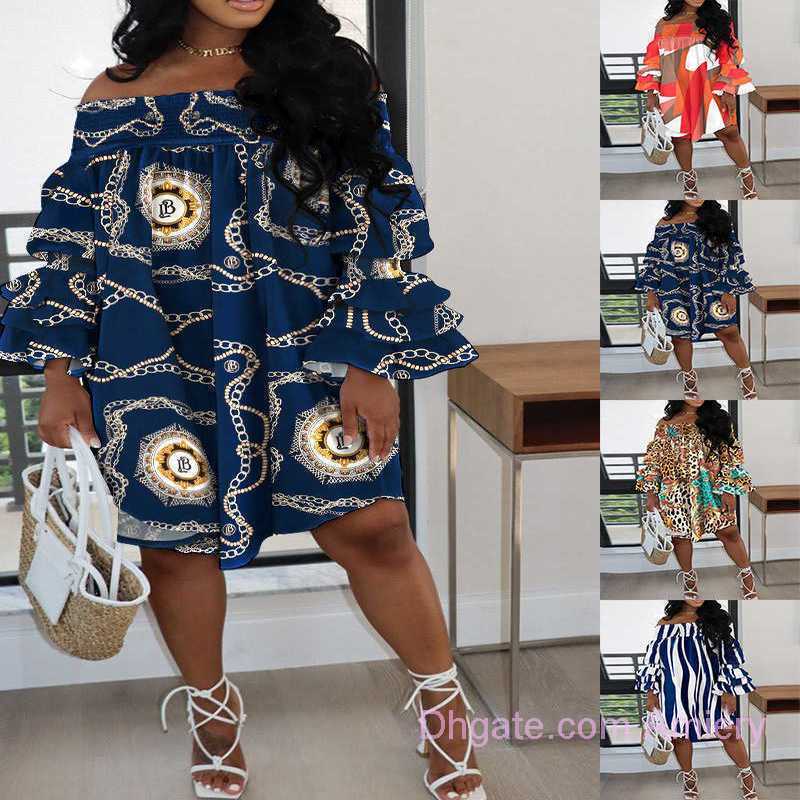 

Casual Designer Women Clothing Dresses Sexy And Fashionable One-shoulder Stretch Print Summer Dress Plus Size 3xl Ladies Outfits, Blue chain