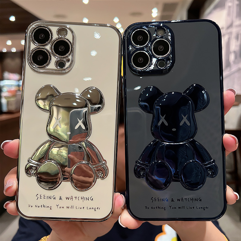 

Suitable for Electroplating Violent Bear Suitable for iPhone14ProMax phone case Apple 13 silicone set 12 Soft shell couples