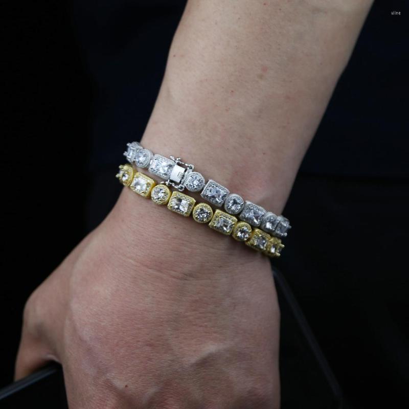 

Link Bracelets Hip Hop Wide Heavy Bling Iced Out Crystal Cz Prong Tennis Chain Rhinestone Zircon Men's Bracelet Punk Party Jewelry Drop