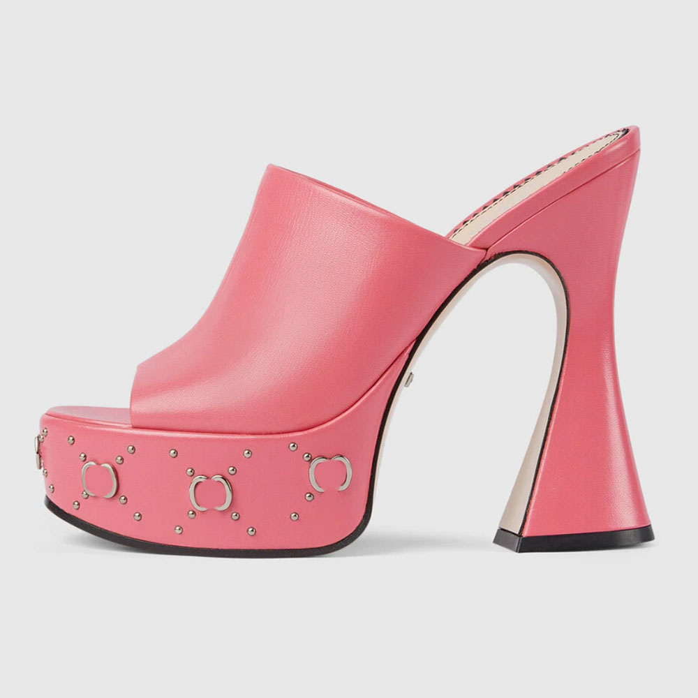 

Women s platform slide sandal Pink dermis Letter Interlocking willow nail thick bottom Chunky Heel Slippers Peep Toe Fashion 12cm Luxury Designer Lady high heels, 4 #