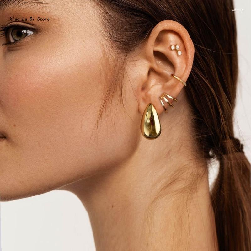 

Stud Earrings XXFD Thick Dome Small Open Hoop Earring Water Drop Shaped