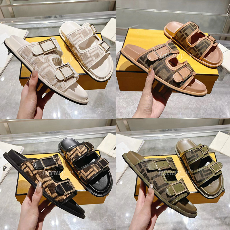 

Designer Sandals Feel Slippers FF Baguette Slides Explosion Pattern Fabric Slipper Women Men Leather Flip Flops Straps Buckle Sandal With Box Dayremit