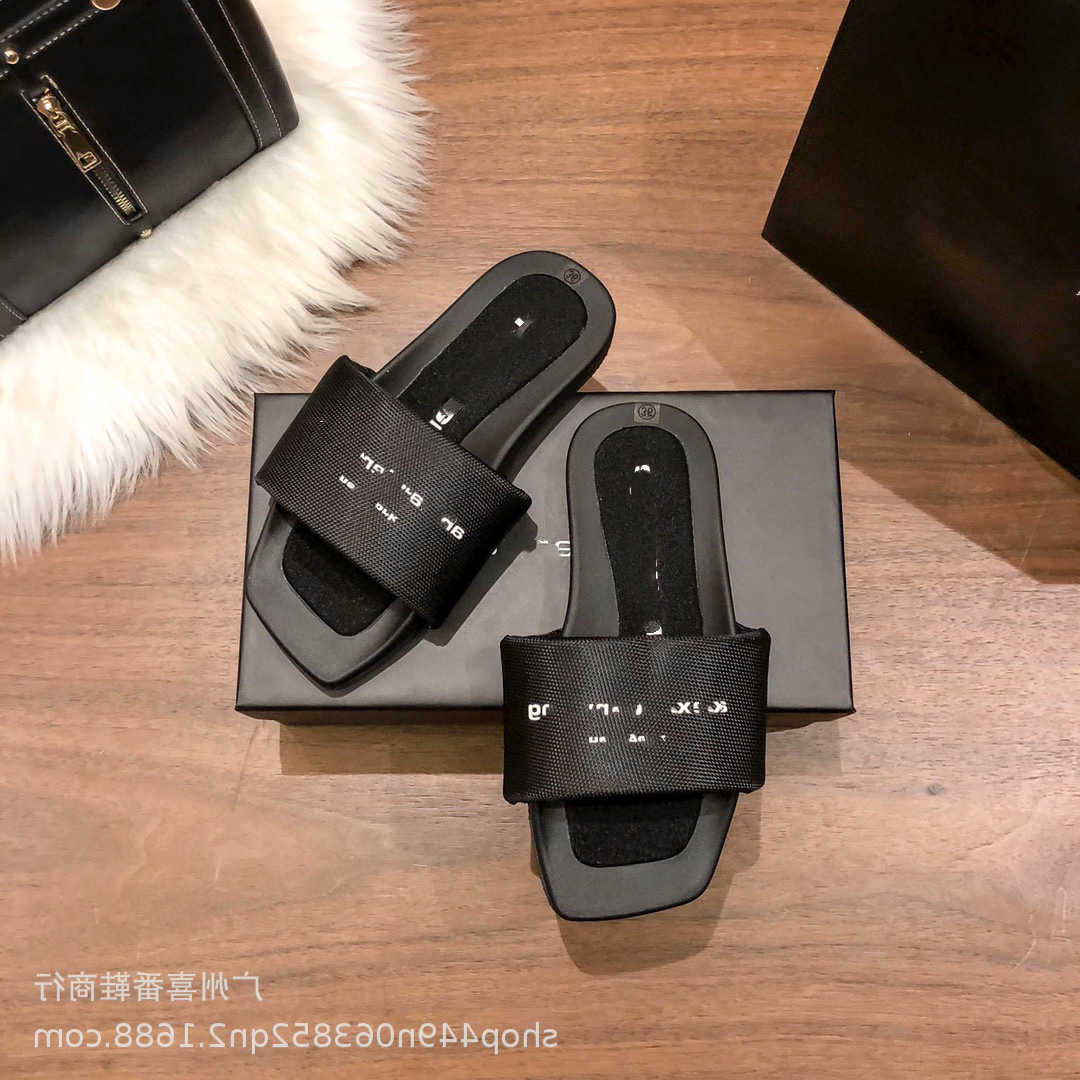 

wang slides slipper flats designer Sandal Fashion Square Head Slippers New Solid Series Original Elevation Version Letter Women's Shoes, Black