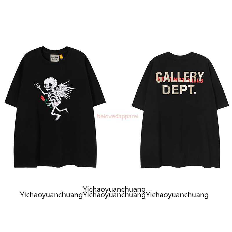 

Fashion Designer Clothing Galleryes Depts Tees Tshirt Skull Head Printed Stamped Letter Short Sleeve Fashion Brand American Loose Fit Men's Women's Couple T-shirt, Black