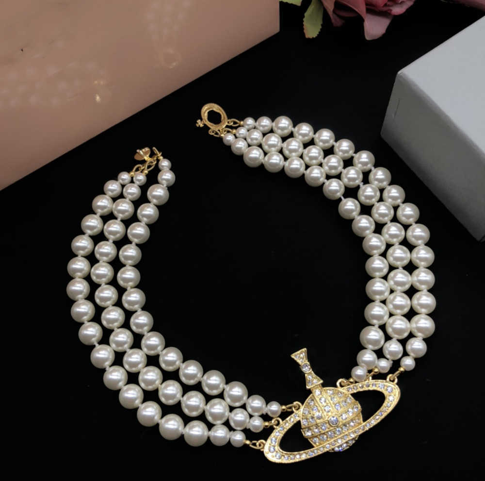 

Pendant Necklaces Designer Letter Vivian Chokers Luxury Women Fashion Jewelry Metal Pearl Necklace cjeweler Westwood with box 38ess