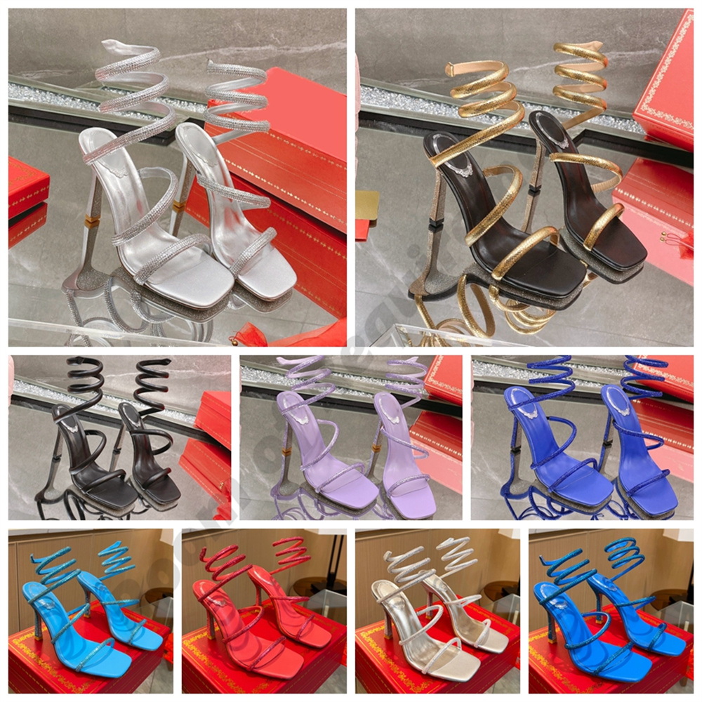 

JEWEL SANDALS CLEO CRYSTAL MULTI COLORED snake twining Sandal Sandals stiletto High heel RENE CAOVILLA Gold rhinestone dress shoes Silver soles women summer Pumps