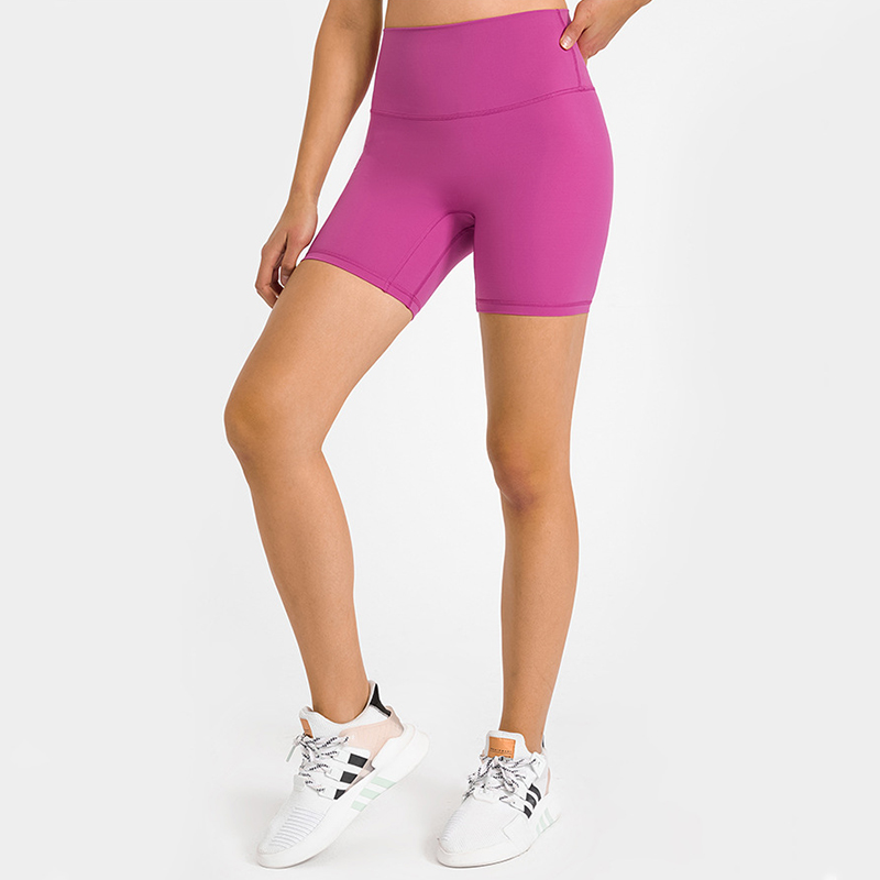 

Yoga Solid color Yoga shorts Tight stretch sports fitness three-point pants Riding shorts, Rose red