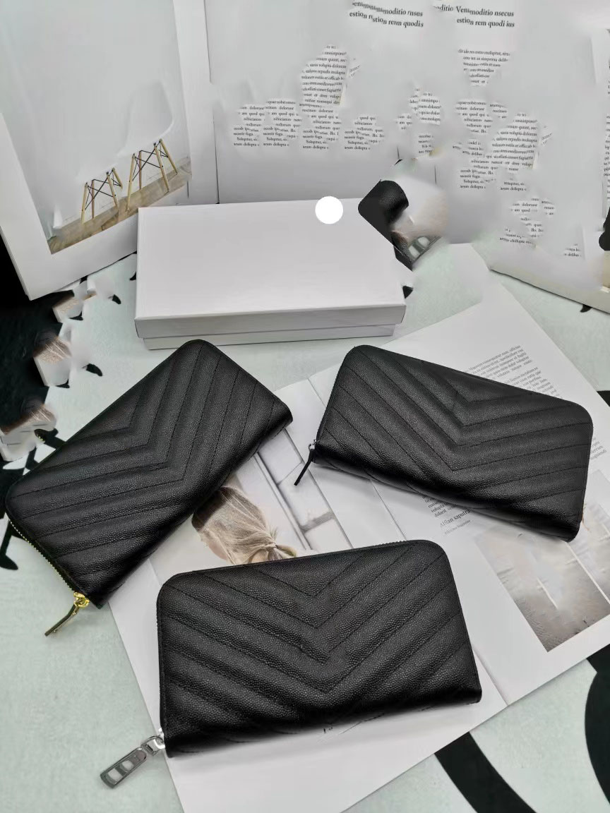 

NEW Women purse Top Starlight with box designer Fashion Genuine Leather All-match ladies single zipper Classic purses leather wallets Womens wallet #888666, Black buckle black