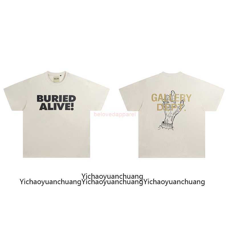 

Fashion Designer Clothing American Brand Galleryes Depts Tees Tshirt Printed Gilded Short Sleeved Vintage Summer Loose Fitting Vintage High Street T-shirt Men, Rice apricot color