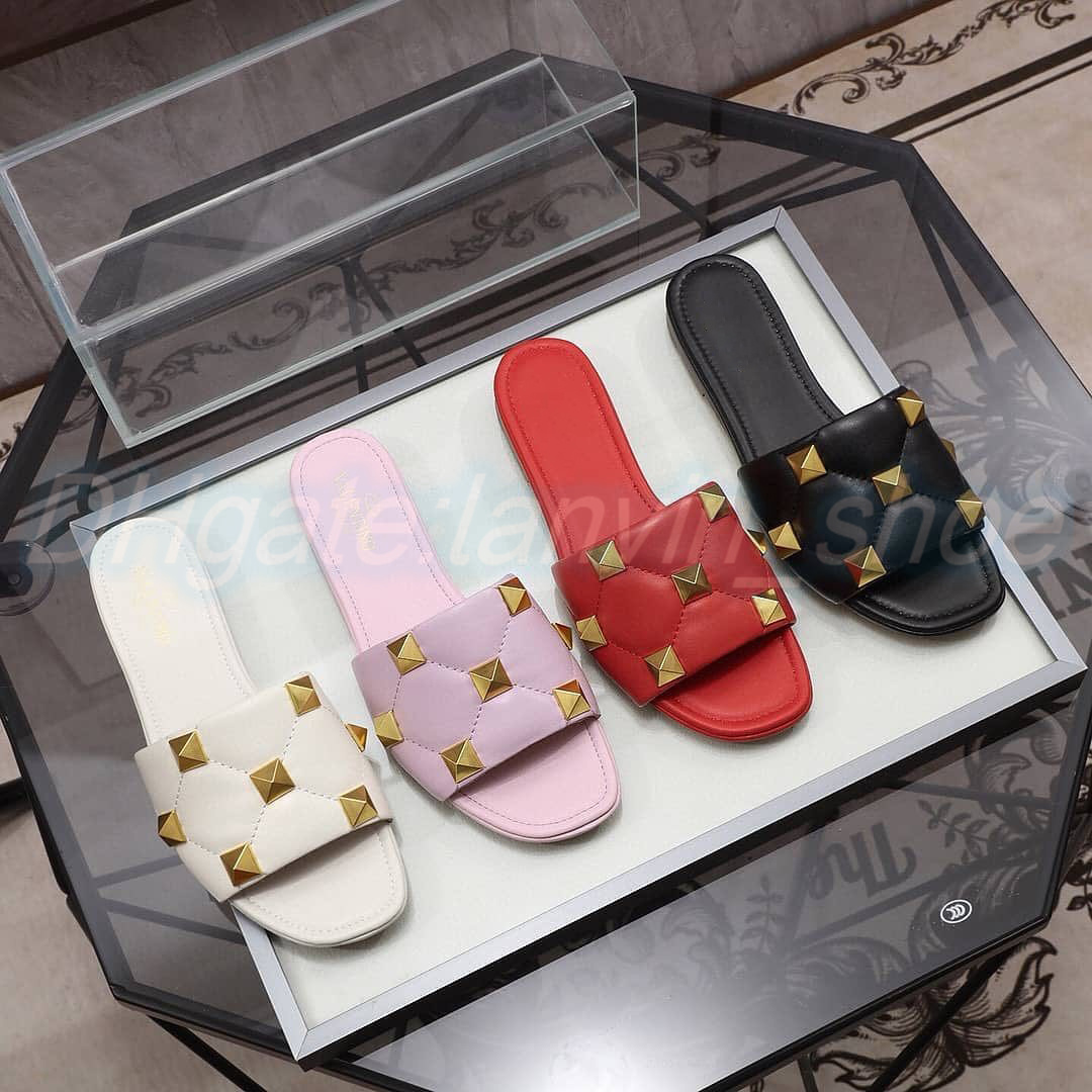 

Quilted designer woman Roman shoe stud nappa leather slipper luxury man flat rivet slide Beach Scuffs Rubber Sliders Big Size 35-42 sandal, #2