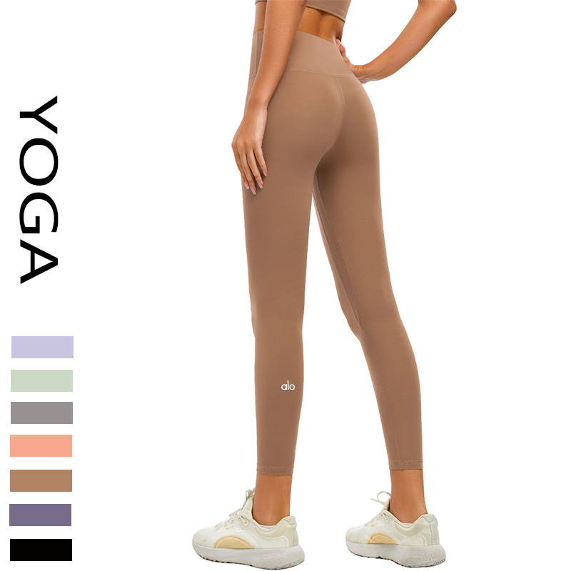 

Alo Yoga Pants No Embarrassment Nude Feeling High Waist Peach Stretch Tight Yoga Pants Sports Training Nine Points Pants Women, Red
