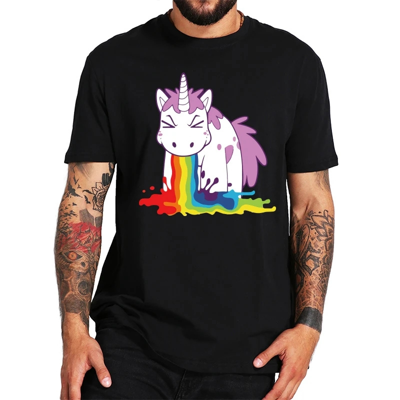 

MyyFashion- Unicorn T Shirt Rainbow Funny Spoof High Quality 100% Cotton White Black Tops Cartoon T-shirt Gift EU Size, Gray